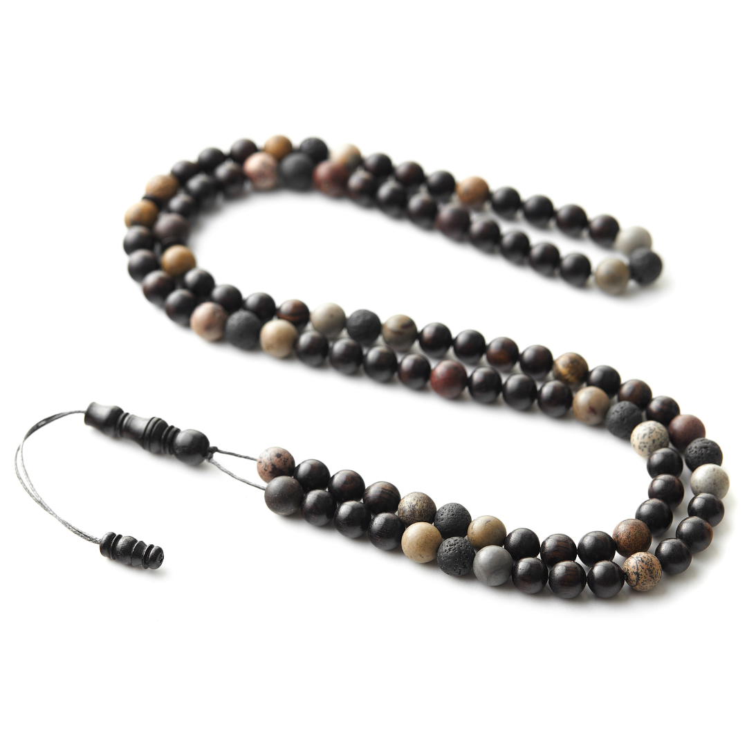 The Companion Sibha Bracelet: Artistic Jasper and Ebony - 99 Beads, 8mm