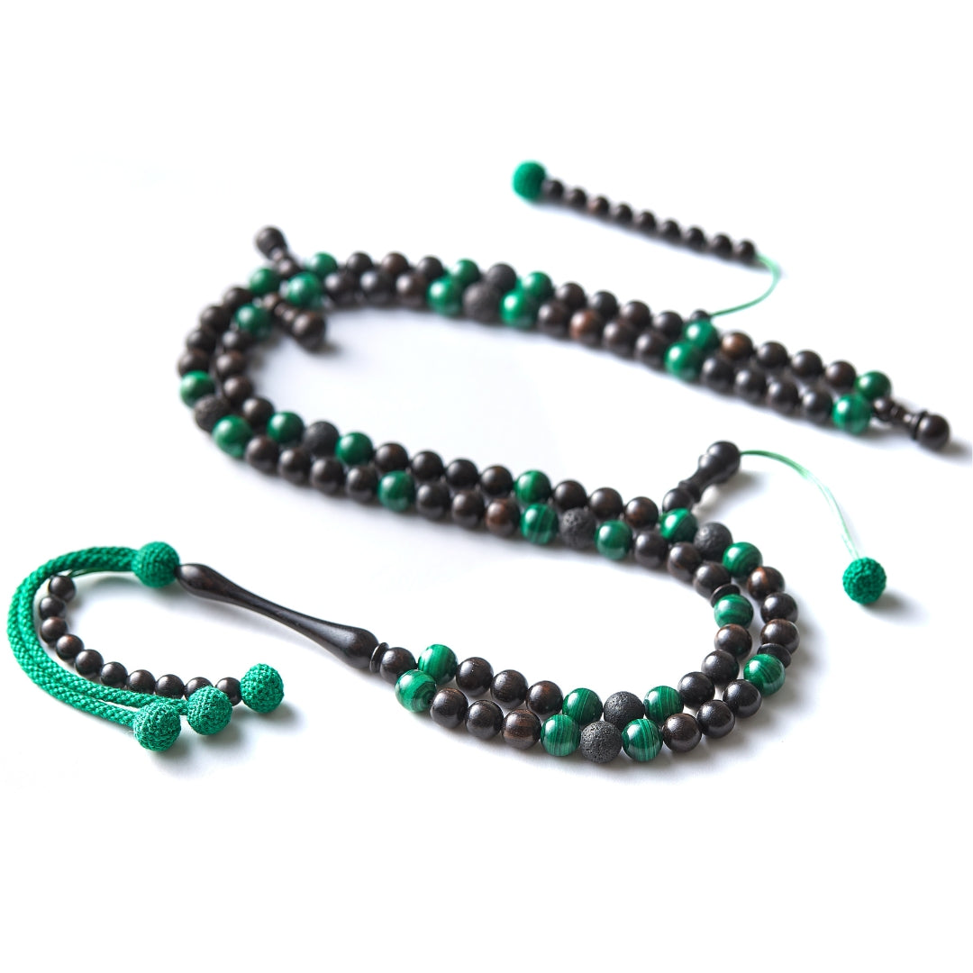 The One-Million Sibha: Malachite, Lava, and Ebony - 100 Beads, 8mm