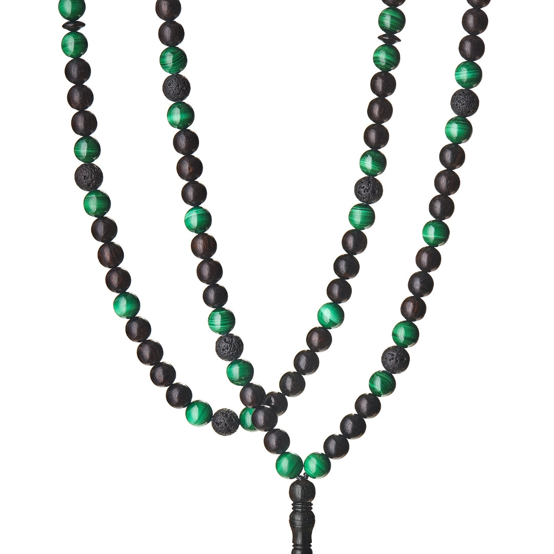 The Companion Misbaha Bracelet: Malachite, Ebony and Lava - 99 Beads, 8mm