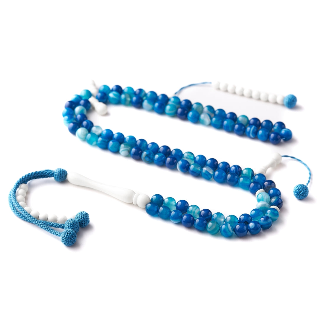 The Seeker Sibha: Blue Aqeeq - 99 Beads, 8mm