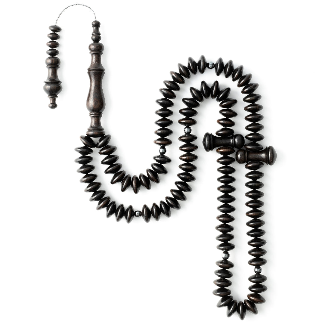 The MasterClass Ebony Disk - Ebony & Hematite Sibha, 99 Beads (20 mm)