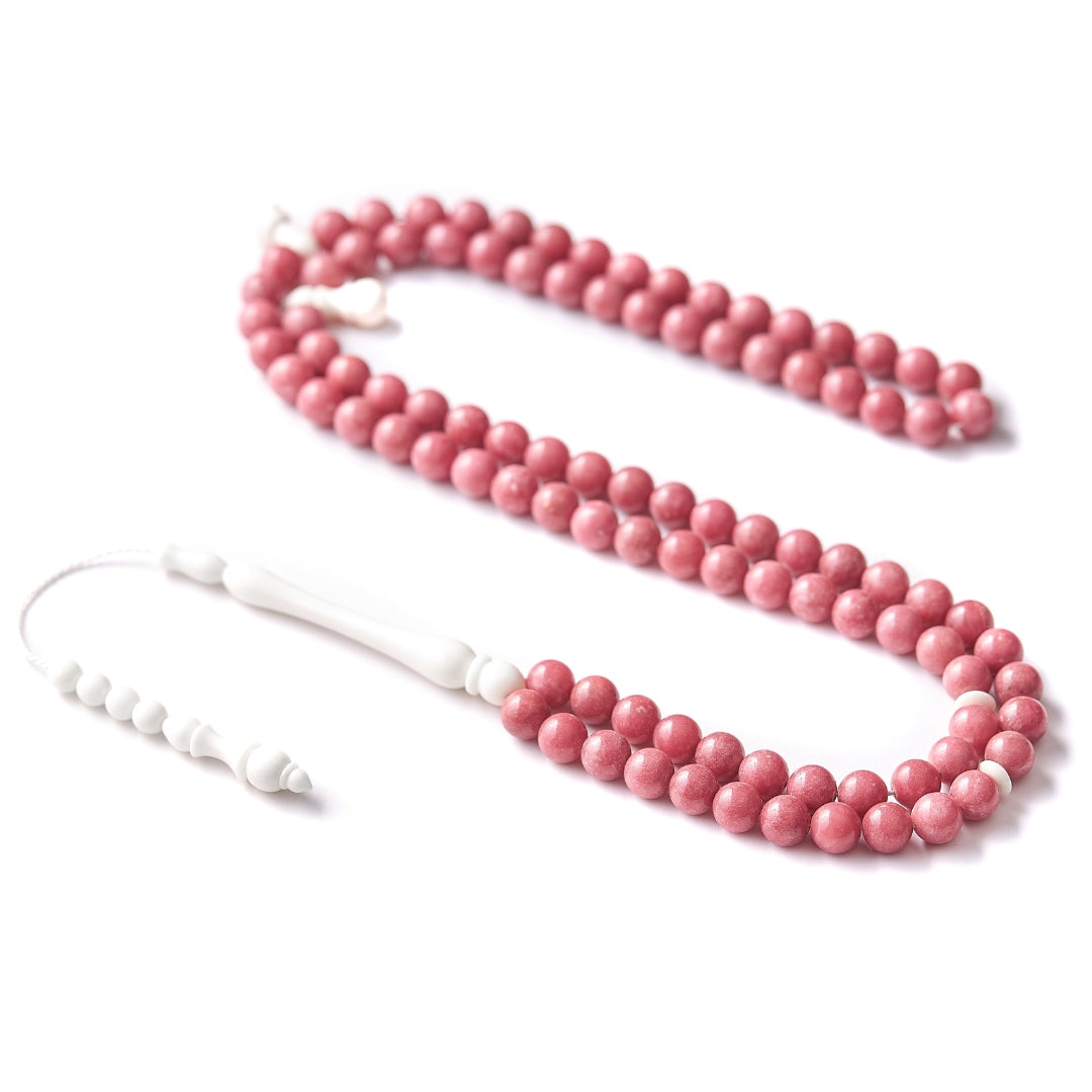 The Ethereal Sibha: Thulite and Dromedary - 99 Beads, 8mm