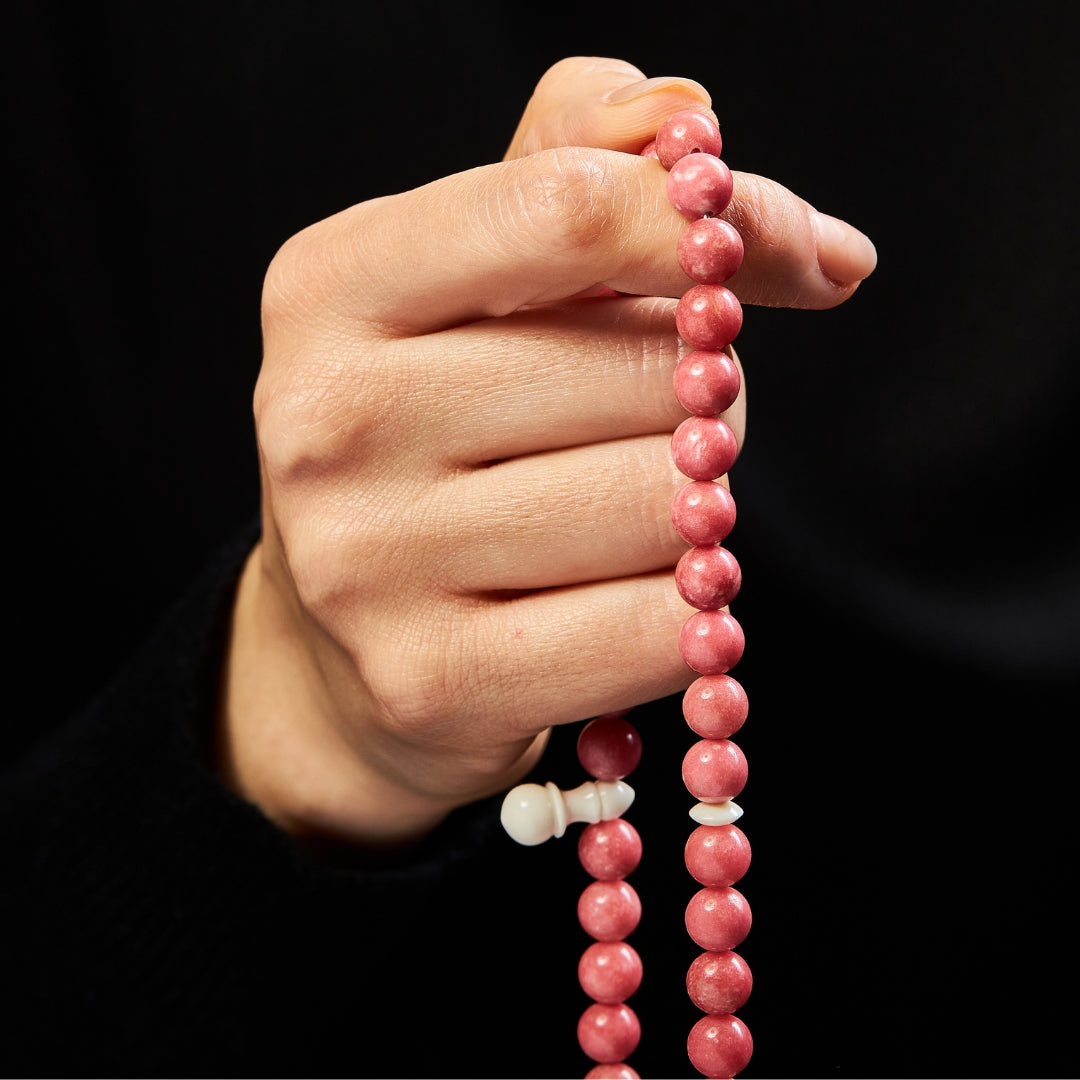 The Ethereal Sibha: Thulite and Dromedary - 99 Beads, 8mm