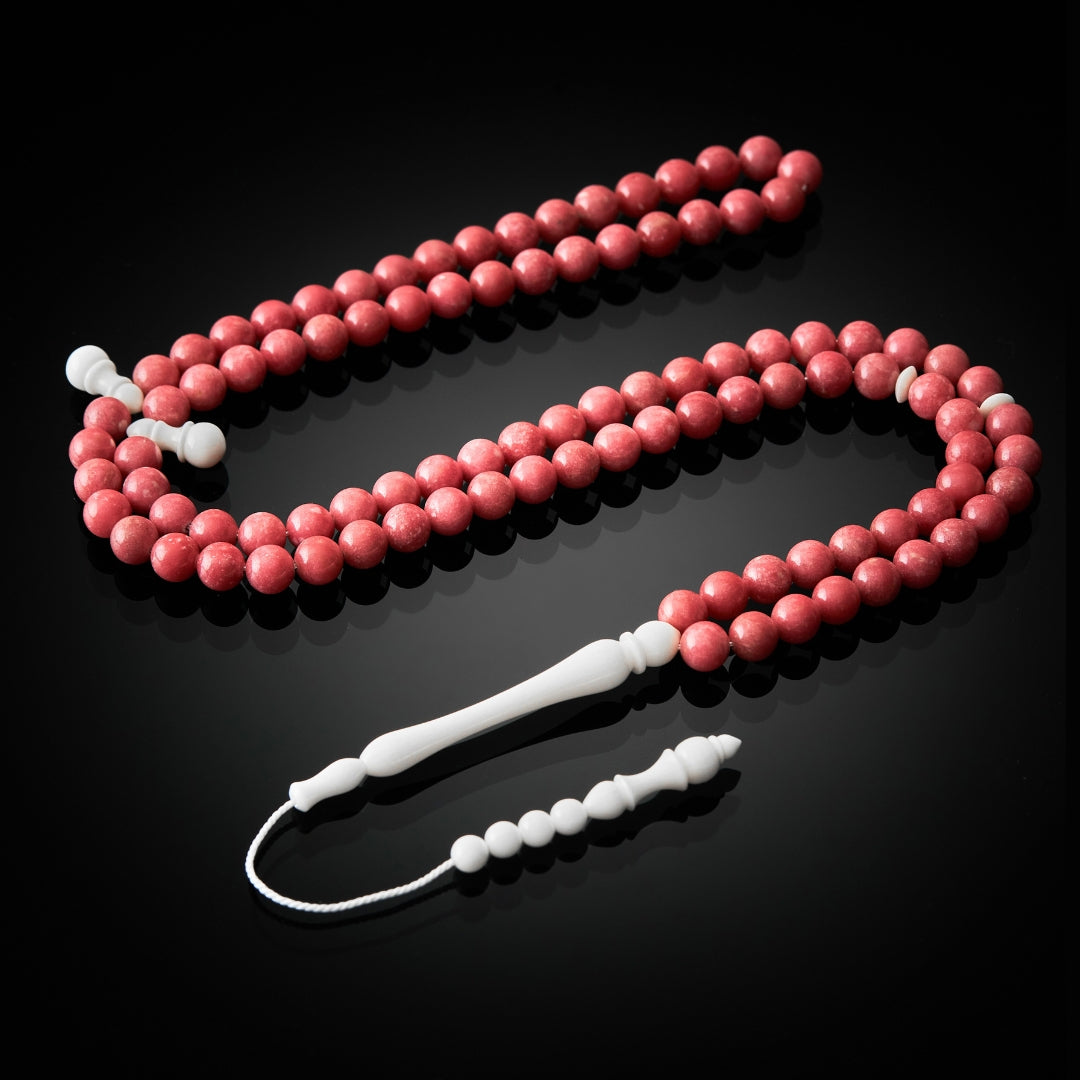 The Ethereal Sibha: Thulite and Dromedary - 99 Beads, 8mm