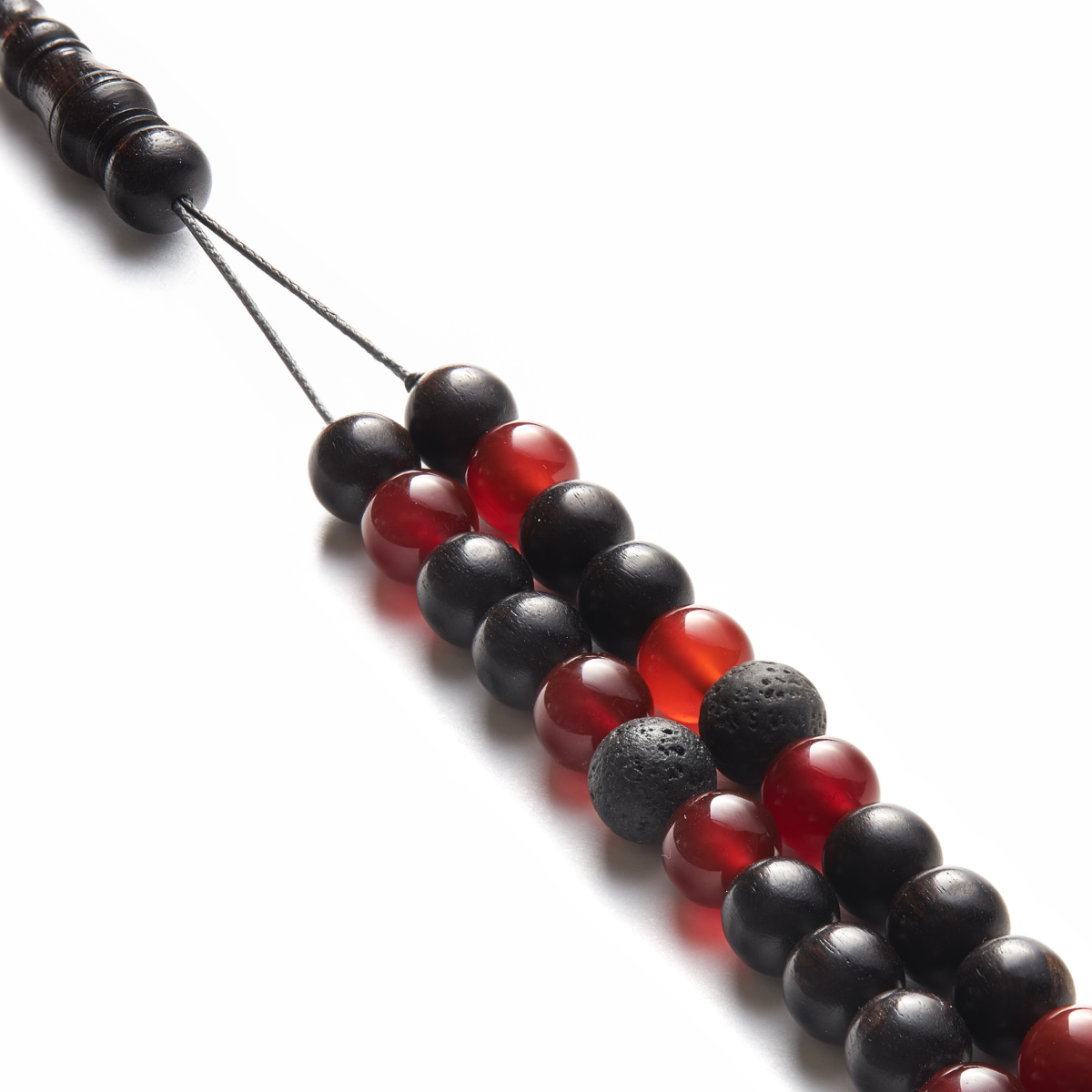 The Companion Misbaha Bracelet: Aqeeq, Ebony, and Lava - 99 Beads, 8mm