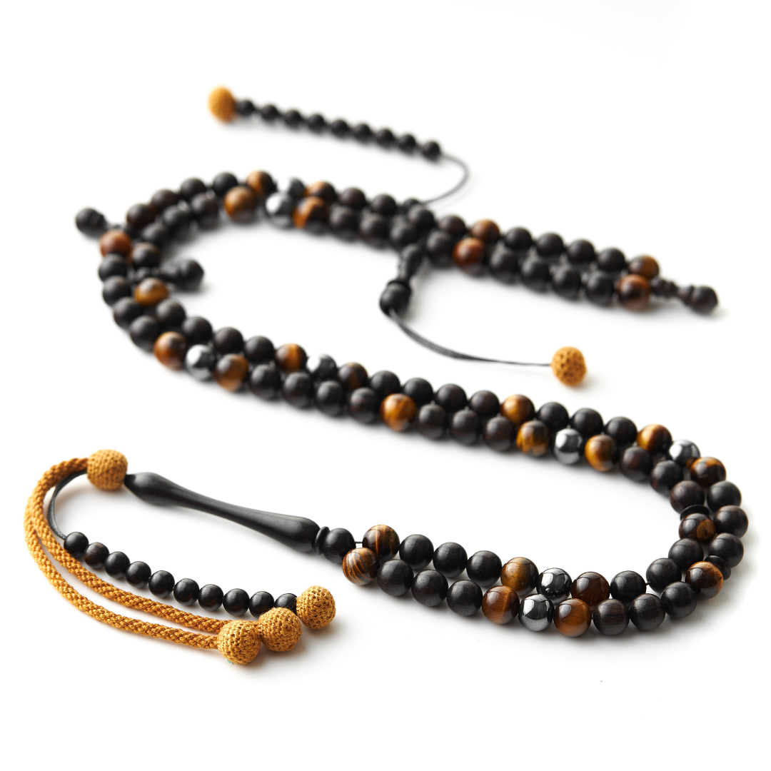 The One-Million Sibha: Tiger's Eye, Hematite, and Ebony - 100 Beads, 8mm