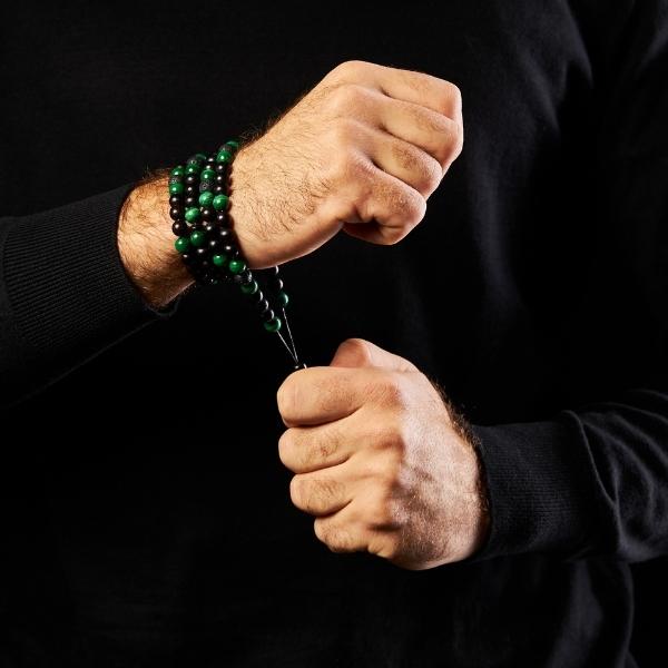 The Companion Misbaha Bracelet: Malachite, Ebony and Lava - 99 Beads, 8mm